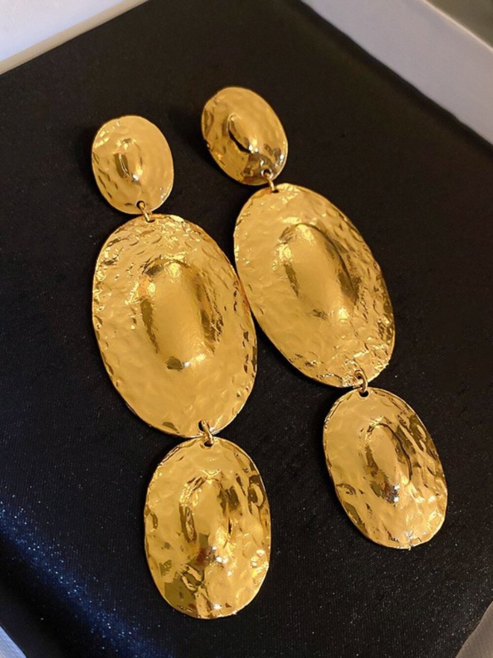 Gold Statement Drop Earrings Hammered Disc Dangle Earrings Oversized Boho Glam